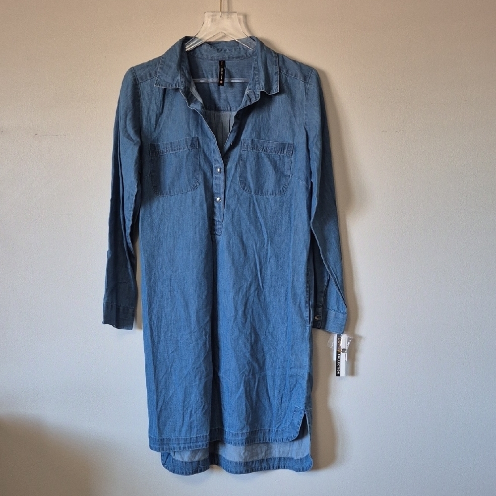 Lori M Collection Blue Chambray Denim Shirt Dress, Size S Casual Coastal Relaxed - Picture 2 of 12